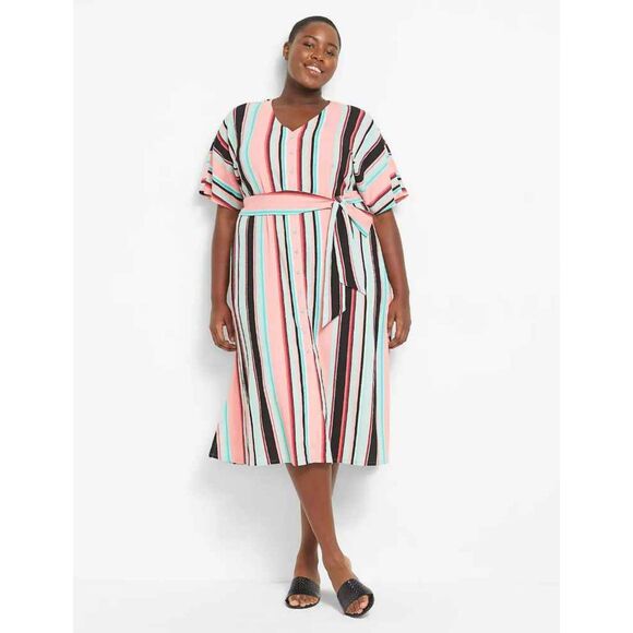 Lane Bryant Perfect Dolman Sleeve V Neck Button Up Stripe Dress Size 18/20 NWOT - Picture 1 of 4